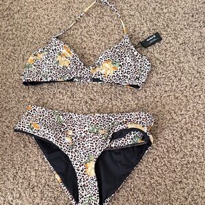 Hurley Leopard Floral Bikini Set in White, Yellow and Black